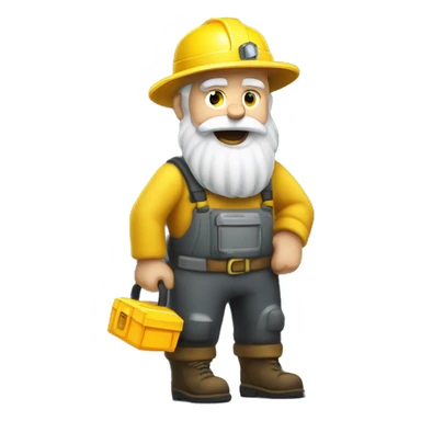 Old diamond miner with a big white beard, dynamite in his hand yellow helmet with flashlight sticker