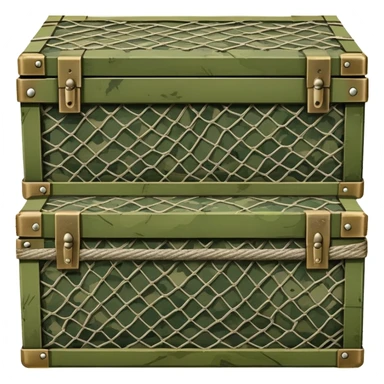 military green wooden boxes covered with camouflage net sticker