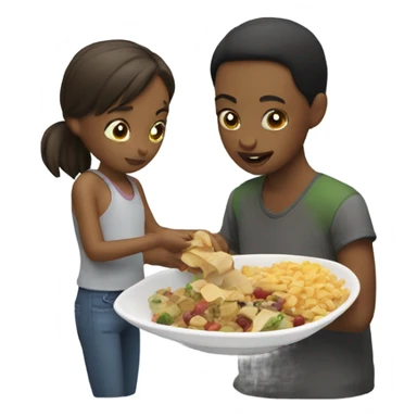 Girl feeding her partner scraps sticker