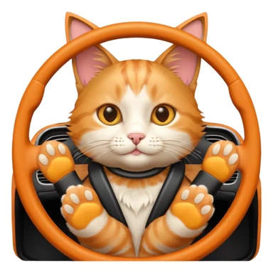 cat with paws on the steering wheel, emoji style sticker