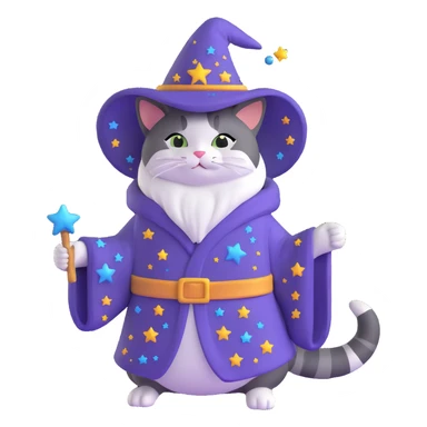 wizard cat with a starry robe and hat sticker