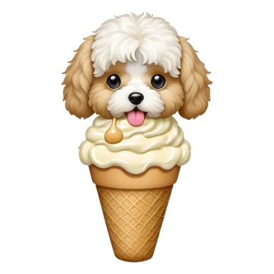 Maltipoo eating ice cream with pale olive cream sticker