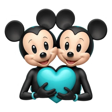 Mickey and Minnie with a teal blue heart  sticker