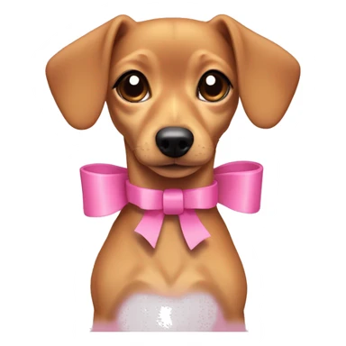 Short haired Chiweenie with a pink collar that has a bow. Just her head. Her ears Stand up. She is tan.  sticker