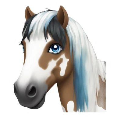 Brown and white spotted pony with black hair and blue eye sticker