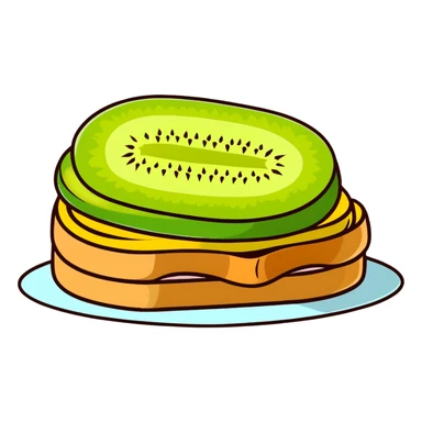 Kiwi sandwich with sliced kiwi fruit between bread slices sticker