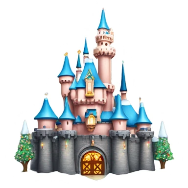 Disneyland park castle with snow and Christmas lights and other decorations on it sticker