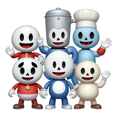 All Cuphead characters and a mega all bosses and all mega casino bosses and Cuphead ghost and Mugman tells elder kettle but elder kettle was dead and Mugman sticker