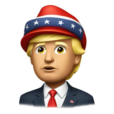 Donald Trump wearing a red hat with M A G A initials  sticker