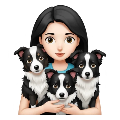 A girl holding two black and white border collies sticker