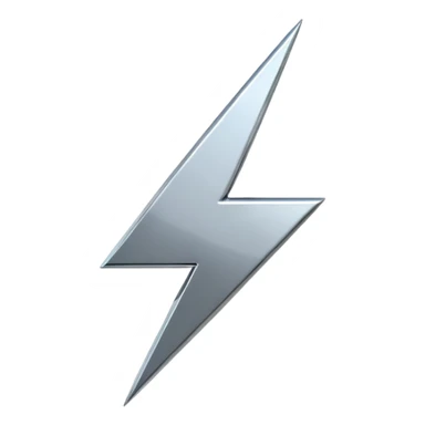 A lightning bolt emoji made of polished silver chrome, sharp yet rounded edges, glossy metallic surface, soft reflections, minimal futuristic design, iOS emoji style, centered, clean white background sticker