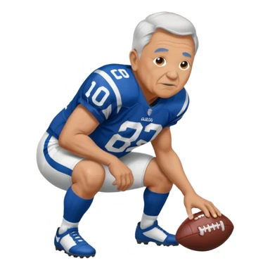 A grandpa playing football wearing an Indianapolis Colts jersey is. Show him kind of crouch down to the ground, holding the football and show  back of his jersey. sticker