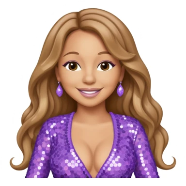 Mariah Carey with long light brown hair, lavender sequin outfit sticker