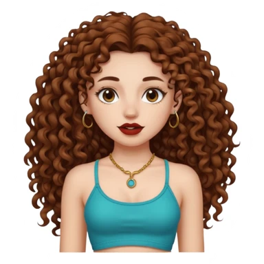 naked girl with long curly hair brown hair and septum piercing  with beautifull body  sticker