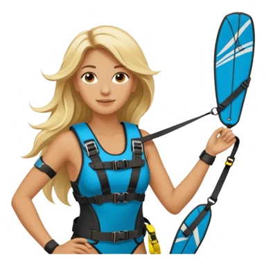 Blonde long haired ladie Kitesurfing with harness sticker