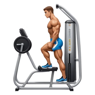 side-view bodybuilder using gym calf-raise machine sticker