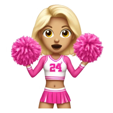 blonde cheerleader wearing pink uniform holding pink pompoms with pink bubblegum on mouth sticker