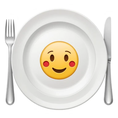 A clean and simple emoji-style icon: A round dinner plate with fork and knife on each side, symbolizing team meal. Minimal details, flat bright colors, emoji-like design. sticker