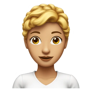Has un emoji 3D de una chica de 18 años con el pelo ondulado café, con ojos café unos labios lindos rositas Una blusa blanca con cuello V sticker