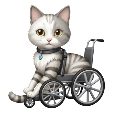 disabled grey and white small cat using cat wheelchair sticker