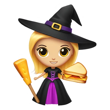 Barbie as a witch holding a grilled cheese sandwich and a scepter sticker