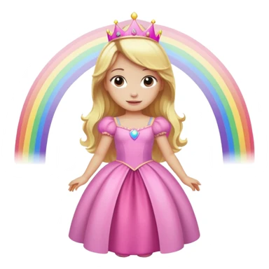 Blond girl with a big pink princess dress and a rainbow above her sticker