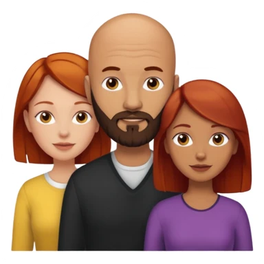 Couple. A bald man with dark brown beard and a girl with light skin. She is a redhead and has dark yellow brown auburn hair. Different skincolor. She has very light skin. sticker
