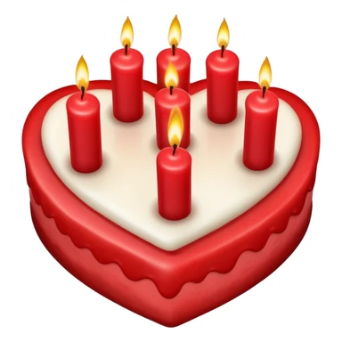 Red heart shaped birthday cake, top view, 4 candles sticker