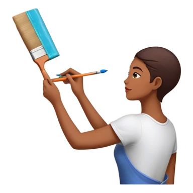 Create an icon that represents the hobby of wall painting, featuring a wall with a beautiful painting in progress. The design should include a paintbrush, a roller, and part of the wall decorated with colorful patterns or a mural. The icon should show the process of creating the artwork, with the brush strokes visible on the wall, symbolizing the artistic nature of the craft. The composition should be balanced and harmonious, evoking creativity and skill. The background should be transparent. sticker