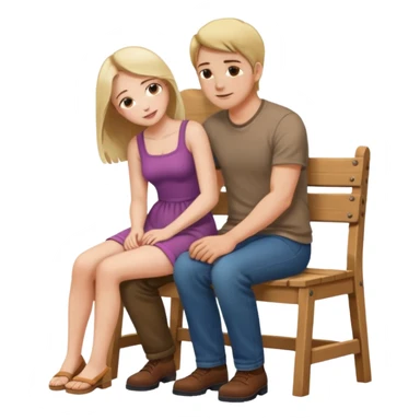 A woman sitting on a man's lap straddling him on an armless wooden chair.face to face  sticker