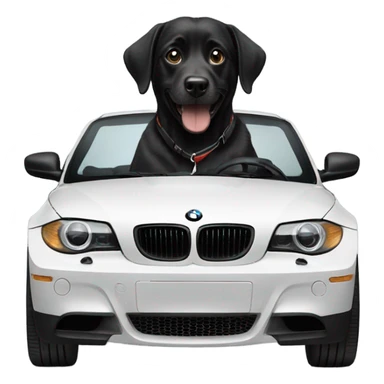 Black dog driving a bmw sticker