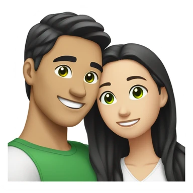 Light skin Asian male with straight black undercut hair and a white brunette female with green eyes and long wavy hair tightly hugging each other  sticker