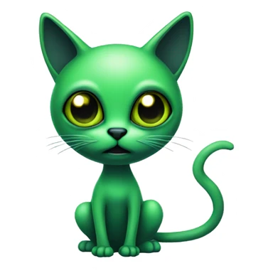 green alien cat with black eyes and long antenna  sticker