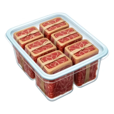 A 3D cartoon pack of minced meat wrapped in transparent plastic, supermarket-style packaging, top angleMemoji-style. sticker