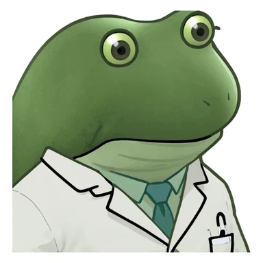 bufo frog as a doctor, sad expression, direct gaze sticker