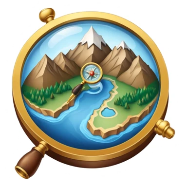 An icon featuring a globe, a compass, and a topographic map, symbolizing geography. The design includes mountain ranges, rivers, and a magnifying glass, representing the study of Earth's landscapes, features, and spatial relationships. Transparent background highlights geographic exploration. sticker