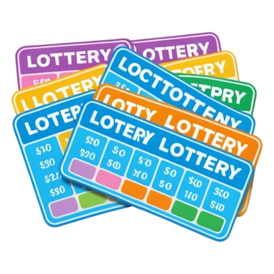 Create blank lottery coupons fanned out, clean and colorful, with different header colors and simple grid sections. No numbers, no text—just empty fields and a lottery-ticket layout. Bright, modern, and on a neutral background. sticker