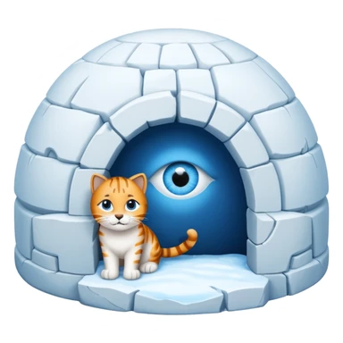 igloo with snow on top and a big cat's eye looking out the igloo entrance sticker