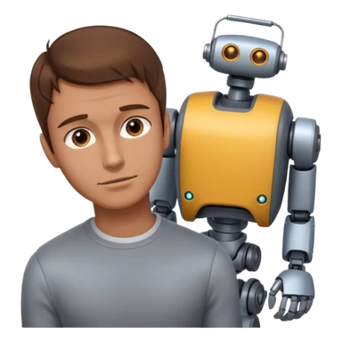 Man with brown hair bent over with a robot right behind him sticker