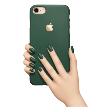 female hand with nude manicure holding an iPhone in a dark green case, side view, minimalism, no extra details sticker