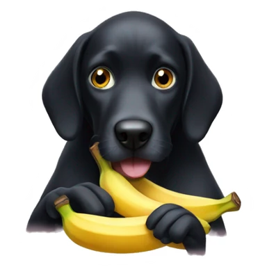 Big black dog eating banana with eyes sticker