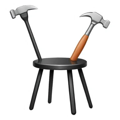Minimalistic flat vector icon, iOS style, thin black contour on white background. Chair with hammer and paintbrush. No text, no shadows sticker