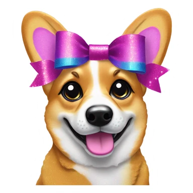Lisa frank glitter corgi with ribbon bow on head sticker