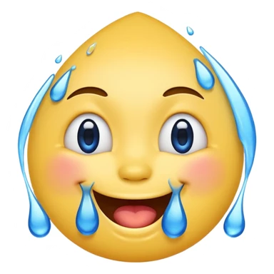 Emoji, yellow round laughing face, blue tears of joy on it. 2 big blue tears on each of the 2 cheeks sticker