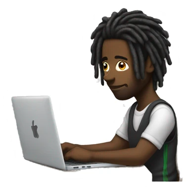 Black guy with dreads-sitting-down-on-chair facing right-handsided -focused-on-laptop-computer  sticker