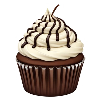 Chocolate cupcake with flat white frosting and chocolate drizzle sticker