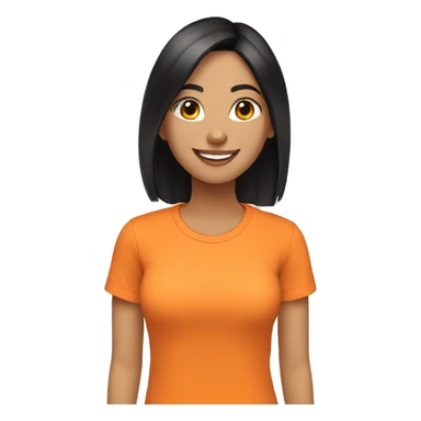 happy woman, black straight hair, light skin color, orange t-shirt, do it peace and love simbol with her hands sticker