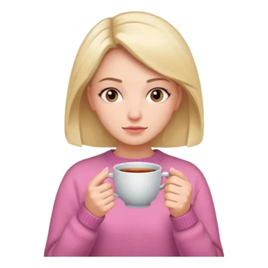 woman whith a pink sweat who is cold whith a cup of tea sticker