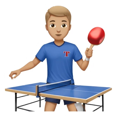 Guy playing ping pong on a 4x8 wooden table no net and only one paddle wearing a frat shirt with the letters beta theta pi on the front  sticker