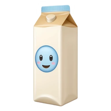 realistic soy milk carton or bottle, white or beige, minimal modern design, neutral cap or spout, small soy bean or leaf illustration, no branding or text, smooth creamy liquid, no glass, cereal, background, or faces, clean 3D, soft lighting, transparent background, emoji scale sticker